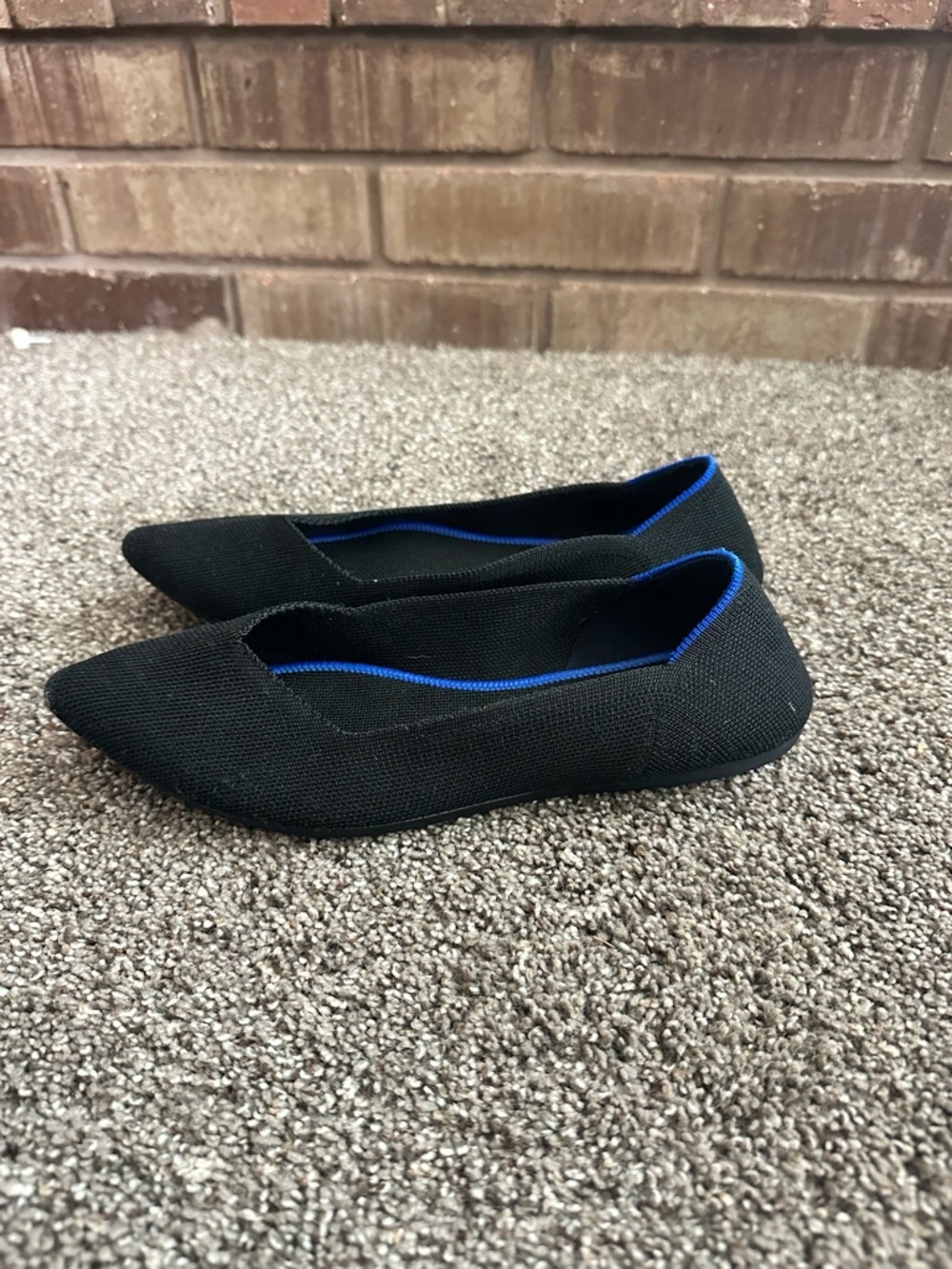 Rothy's Black Pointed Knit Flats with Blue Accent - Picture 4 of 7